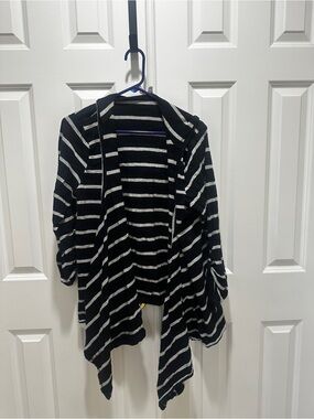 Striped Hooded Cardigan - Black & White